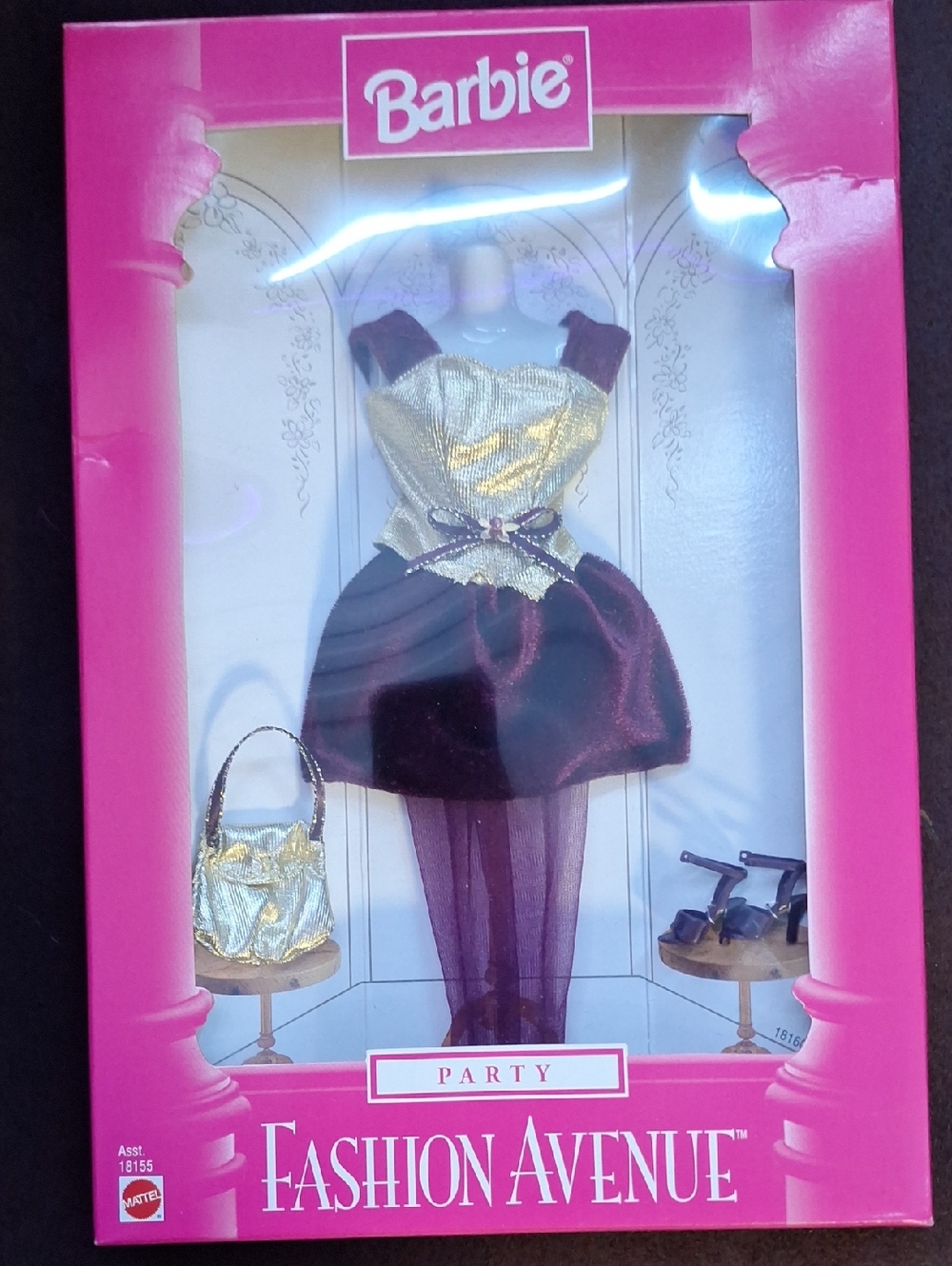Vintage 1997 Barbie Party Outfit Dress in Pink, Gold and Purple